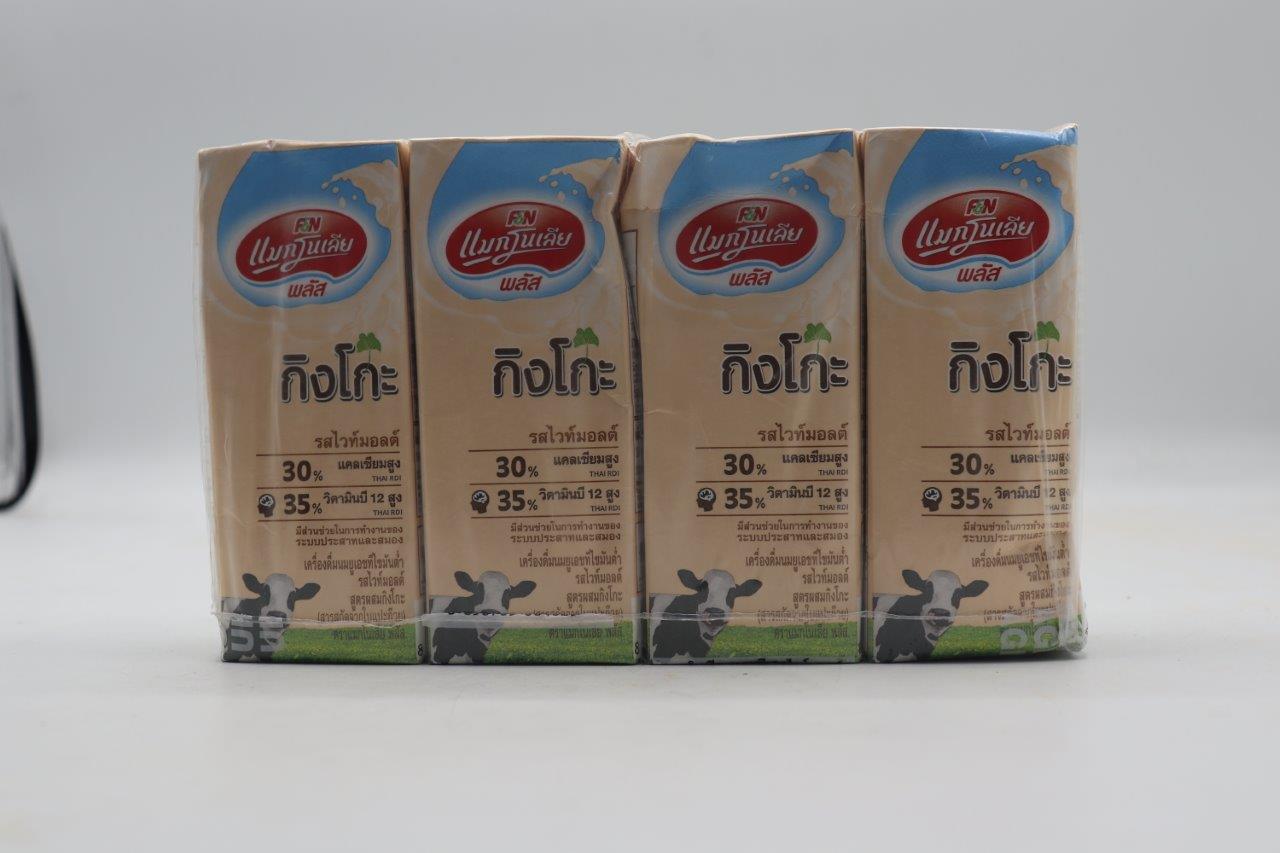 F&n Magnolia Uht Ginkgo White Malt Milk 12x4’sx180ml Pack