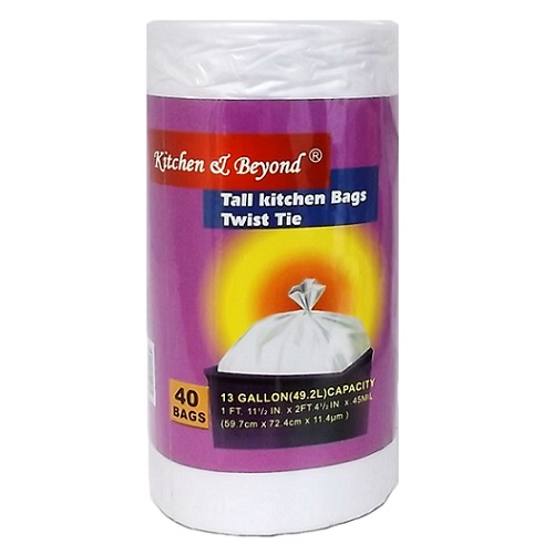 T.B Tall Kitchen Bags 13gl 40ct White-whole