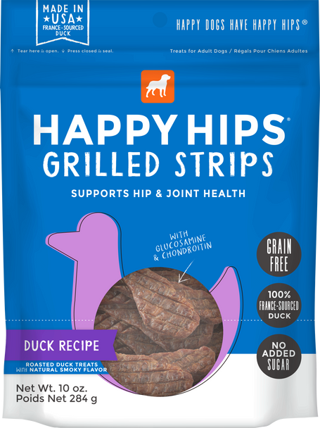 Happy Hips Treats For Dogs, Duck Recipe, Grilled Strips, Adults