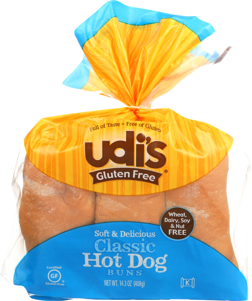 Udi's Gluten Free Classic Hot Dog Buns, Frozen, 14.3 Oz