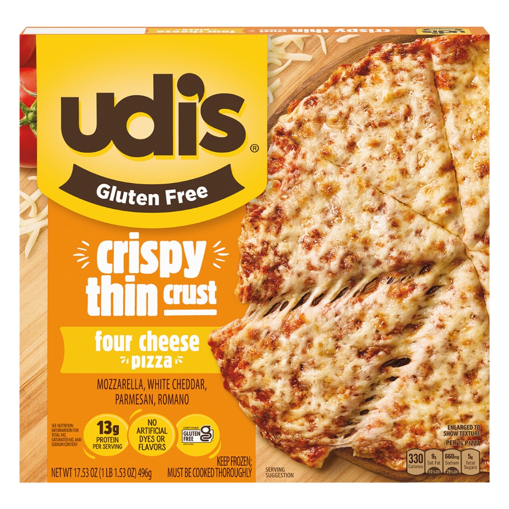Udi's Gluten Free Crispy Thin Crust Four Cheese Frozen Pizza - 17.53oz