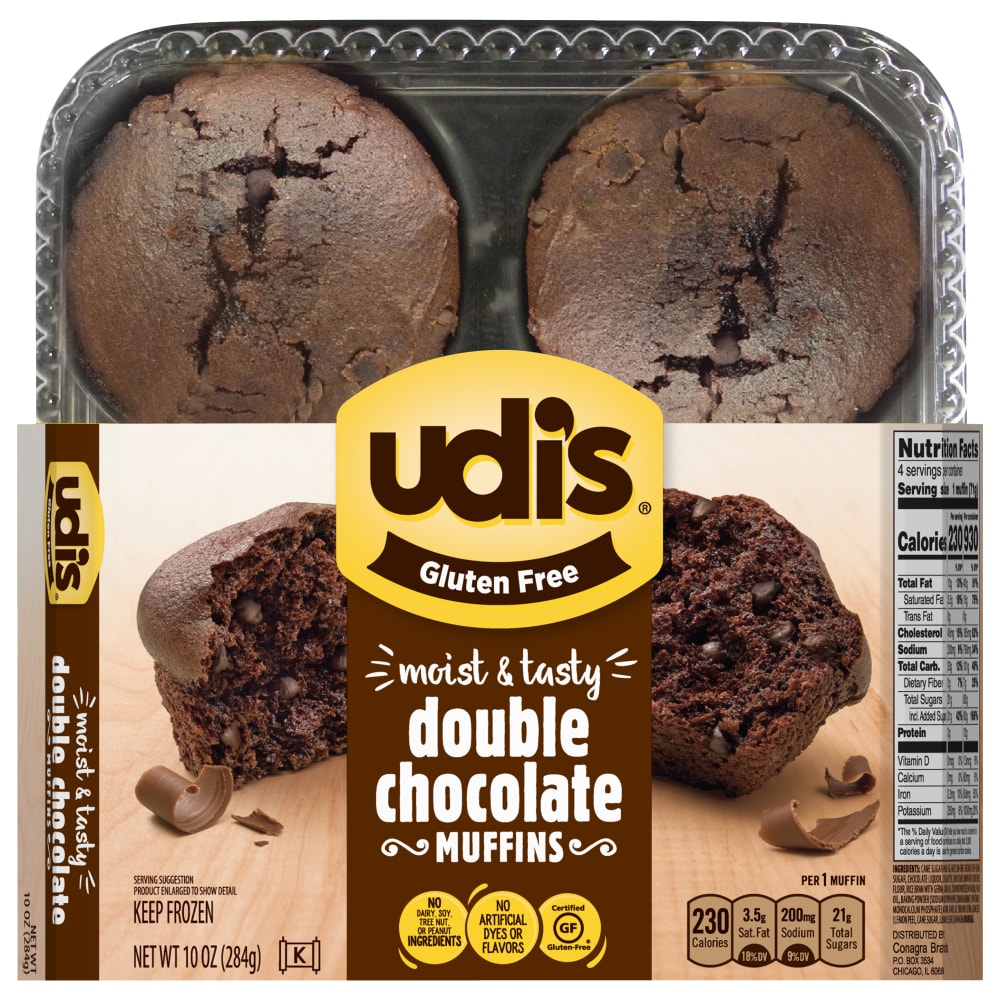 Udi's Gluten Free Double Chocolate Muffins, Frozen