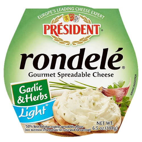 President Spreadable Cheese, Gourmet, Light, Garlic & Herbs