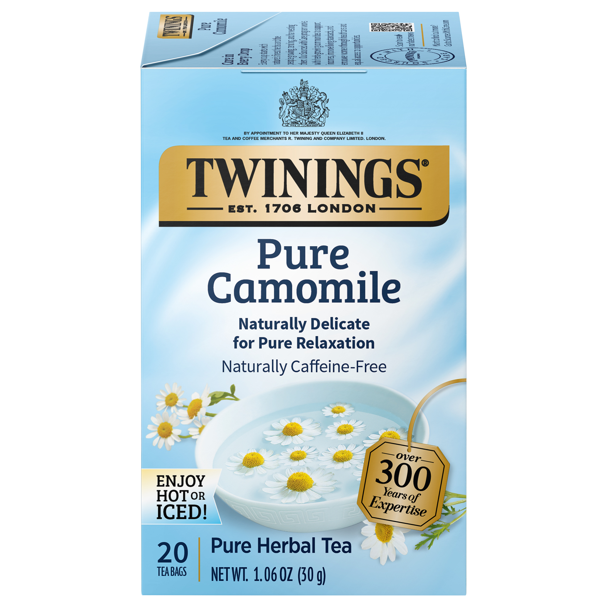 Twinings of London Pure Camomile Herbal Tea, 20 Tea Bags Box