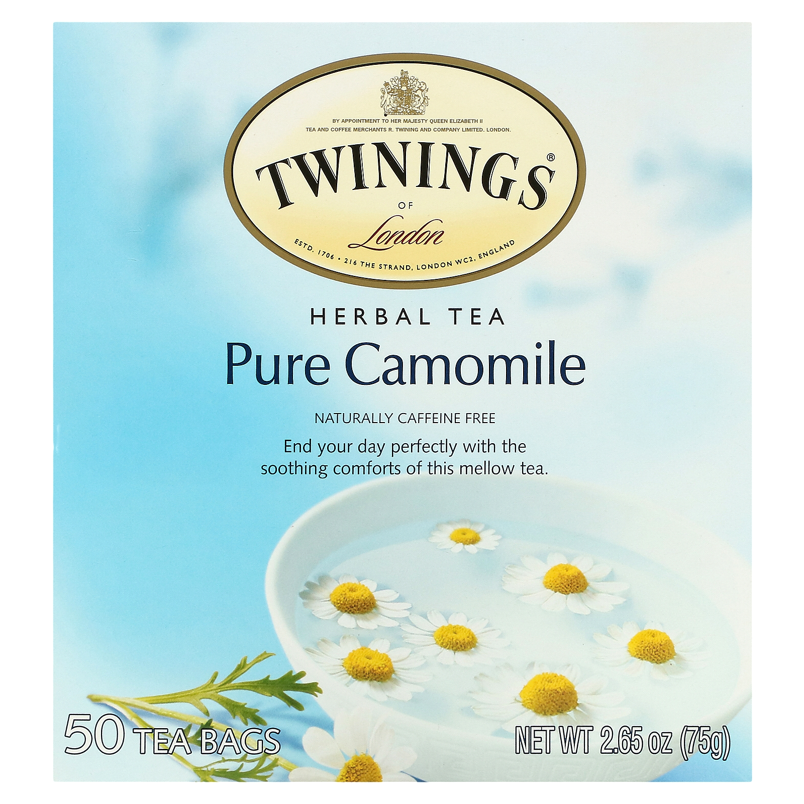 Twinings Of London Pure Camomile 50 Ct Herbal Tea Bags 2.65 Oz. (75g) Box
