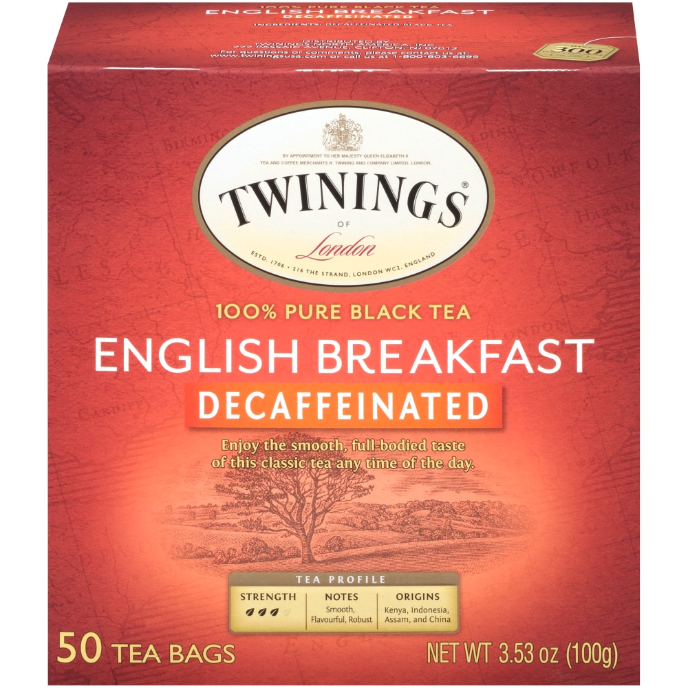 Twinings Black Tea, 100% Pure, English Breakfast, Decaffeinated, Tea Bags