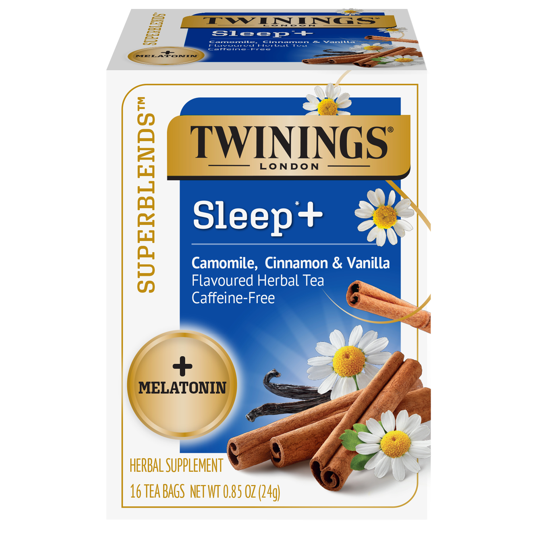 Twinings Herbal Tea, Sleep +, Caffeine-Free, Camomile, Cinnamon & Vanilla Flavoured, Bags 0.85 Oz