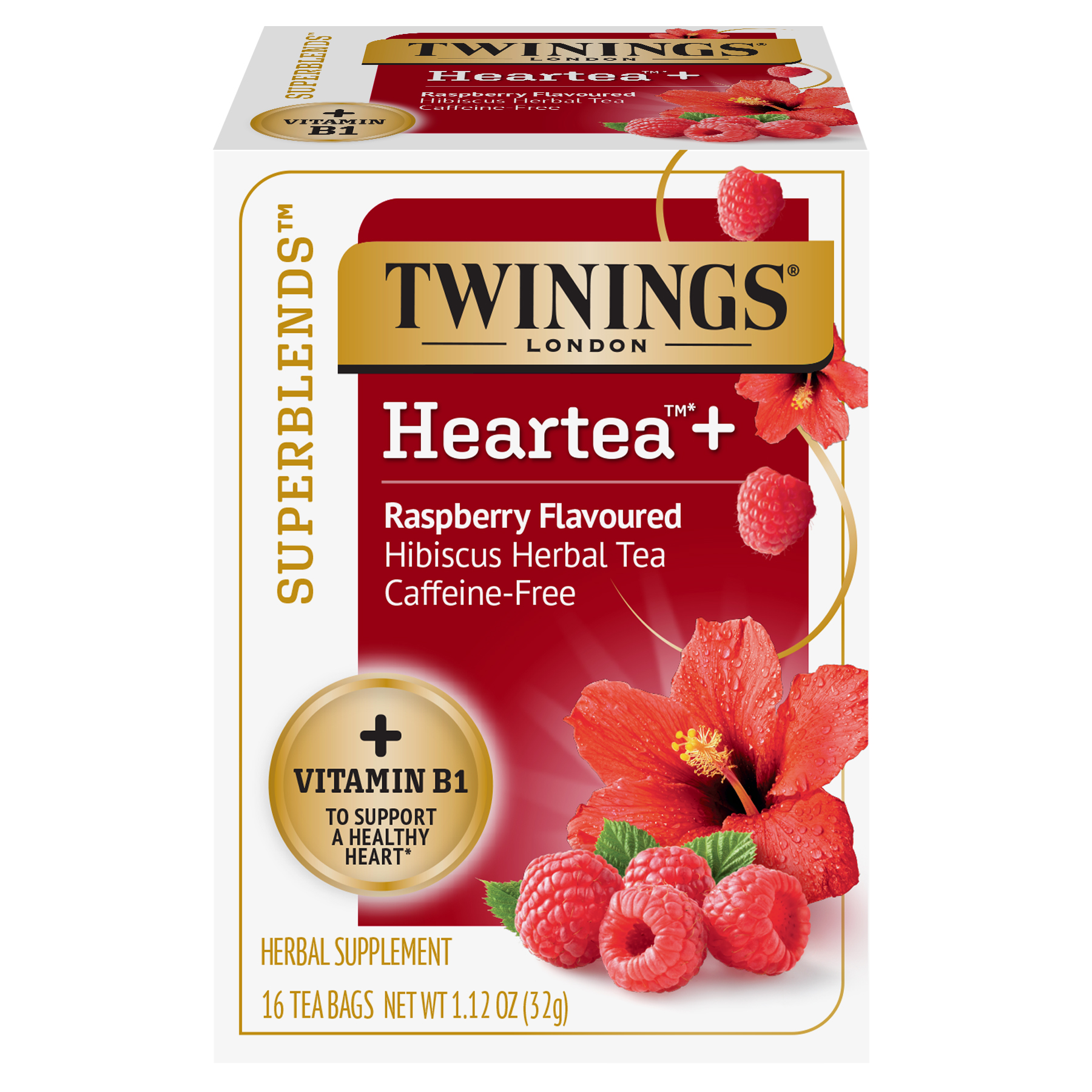 Twinings Superblends Heartea Raspberry Hibiscus Herbal Tea – 16 Bags