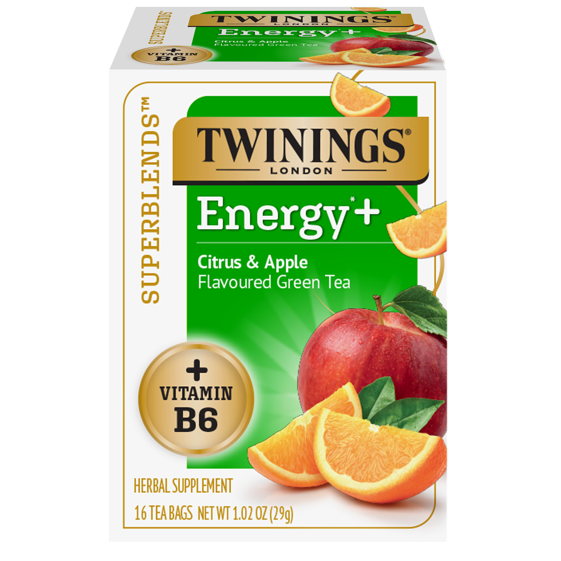 Twinings Green Tea, Energy +, Citrus & Apple, Tea Bags