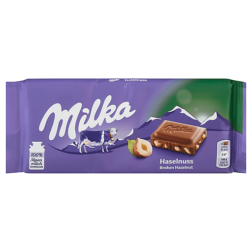 Milka Milk Chocolate With Hazelnut Pieces 3.5 Oz Bar