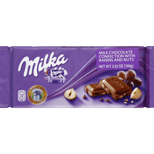Milka Milk Chocolate Confection, With Raisins And Nuts