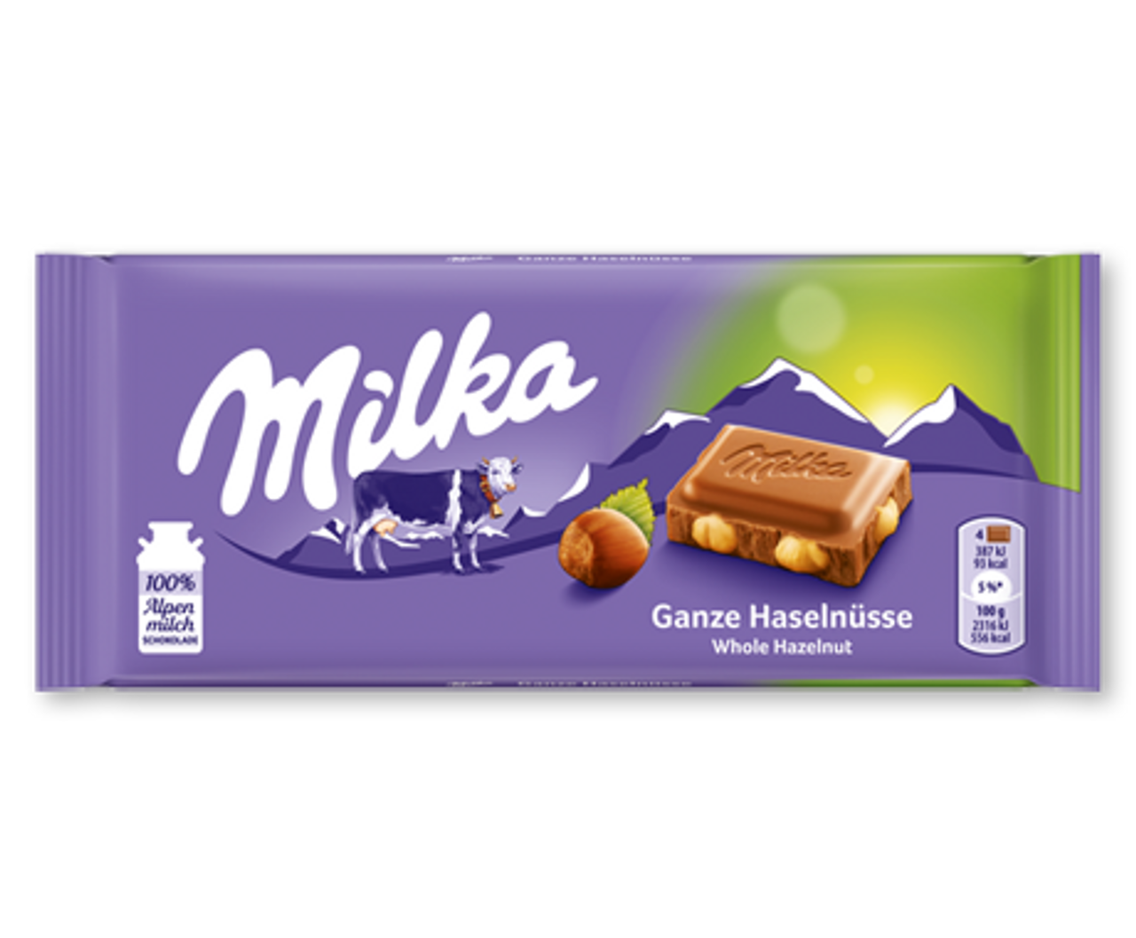 Milka Milk Chocolate With Whole Hazelnuts 3.5 Oz Bar