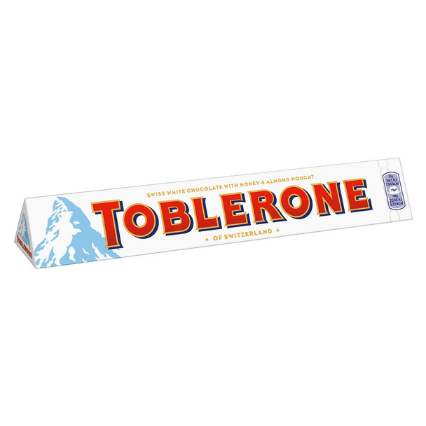 Toblerone Swiss White Chocolate Bar With Honey & Almond Nougat, 3.52 Oz