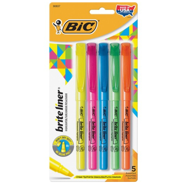 BiC Brite Liner Highlighters, Chisel Tip, Assorted Colors