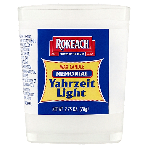 Rokeach Candle, Paraffin Wax, Memorial Yahrzeit Light