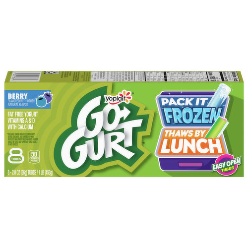 Go-Gurt Yogurt, Fat Free, Berry, 8 Tubes