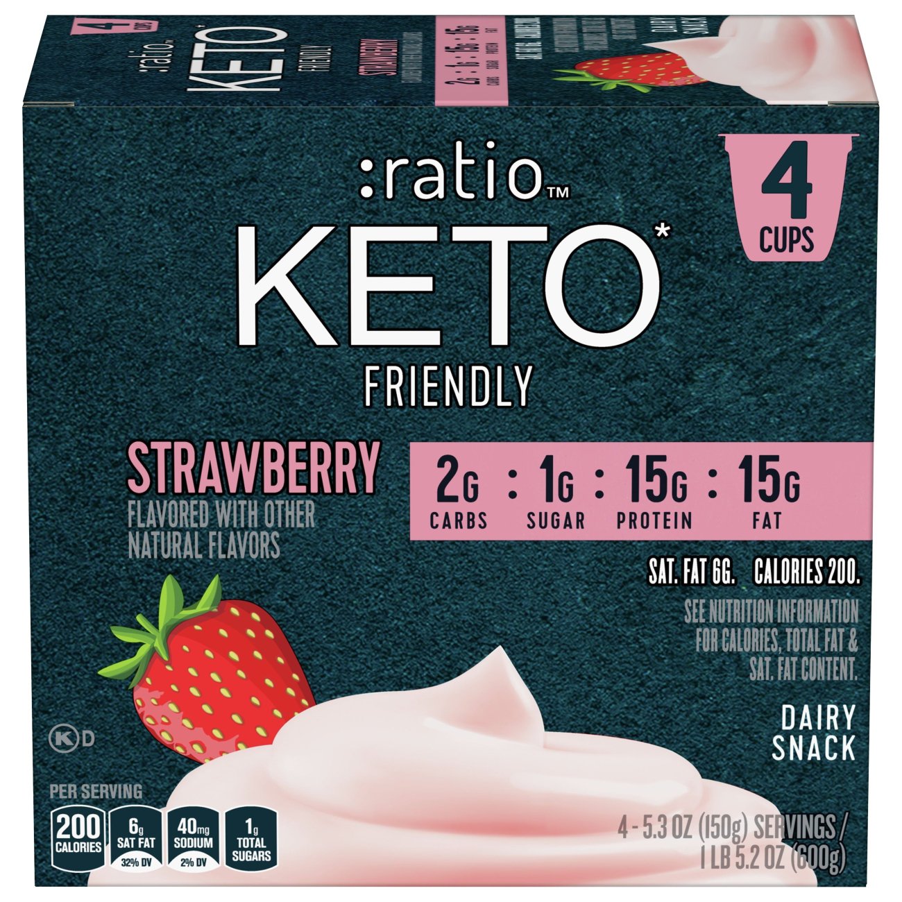 Ratio Ratio KETO Friendly Strawberry Dairy Snack - 4ct/5.3oz Cups