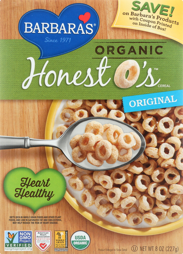 Barbara's Organic Original Honest O's Cereal 8 Oz. Box
