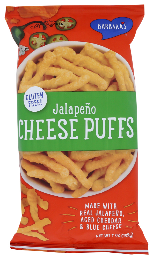 Barbara's Jalapeño Cheese Puffs, Gluten Free, Real Aged Cheese, 7 Oz Bag