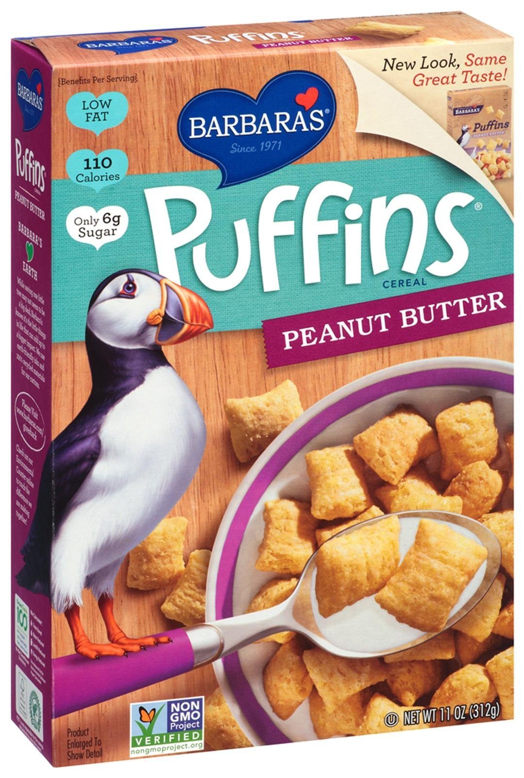 Puffins Barbara's Peanut Butter Cereal, Non-GMO, Vegan, 11 Oz Box