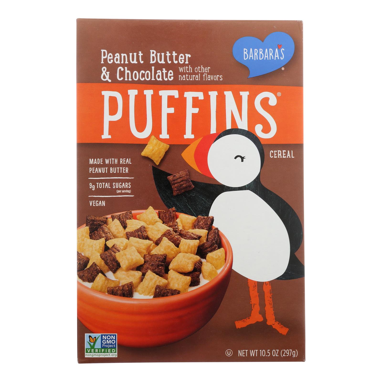 Barbara's Puffins Peanut Butter & Chocolate Cereal 10.5 Oz. Box