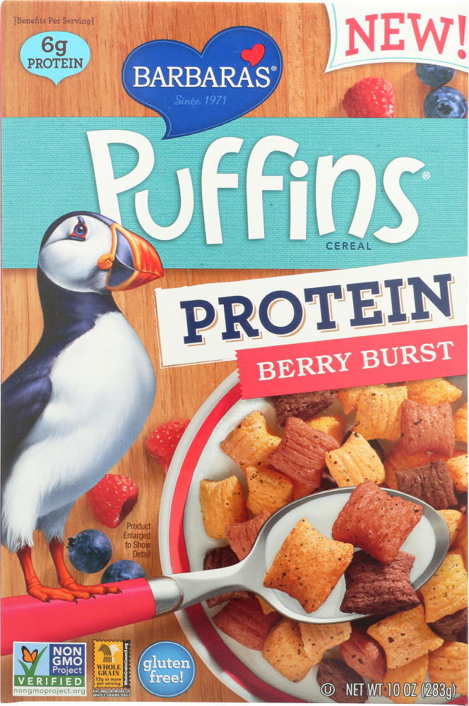 Barbara's Puffins Protein Berry Burst Cereal 10 Oz. Box