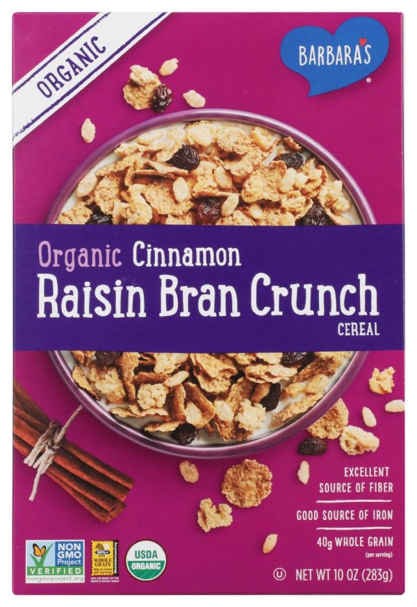 Barbaras Organic Crunchy Cinnamon Raisin Bran Cereal, 10 Oz