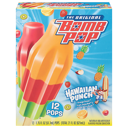 Bomb Pop Hawaiian Punch Frozen Confection 12 - 1.75 Fl Oz Pops