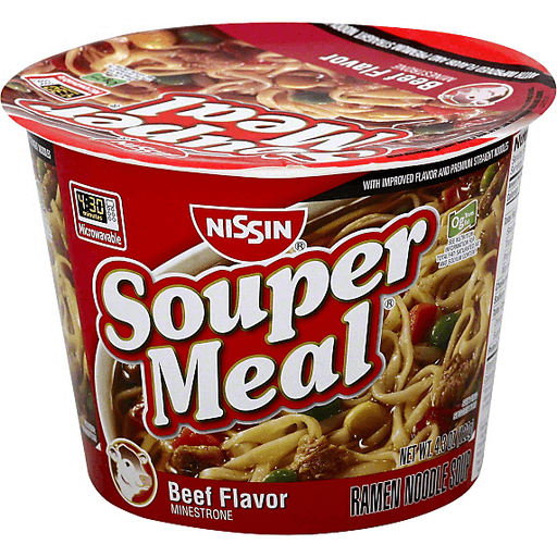 Nissin Souper Meal Beef Flavored Minestrone Ramen Noodle Soup 4.3 Oz. Bowl
