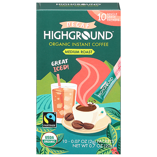 Highground Instant Coffee, Organic, Medium Roast, Decaf