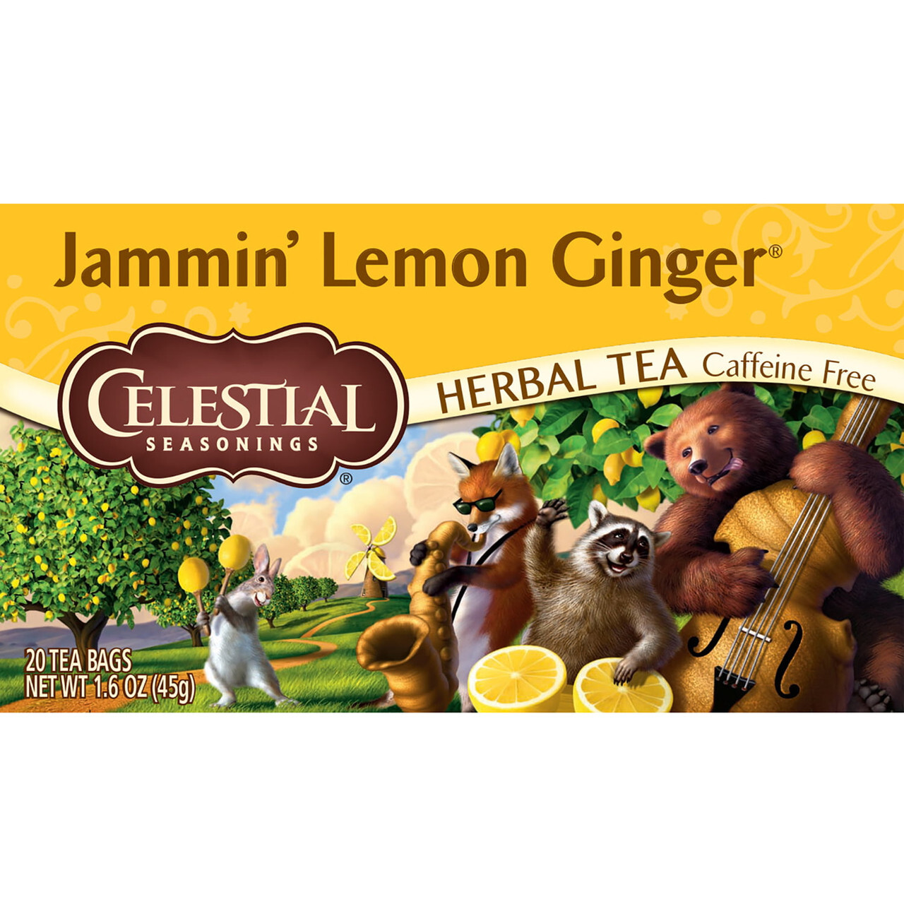 Celestial Seasonings Jammin' Lemon Ginger Caffeine Free Herbal Tea Bags 20 Ct Box