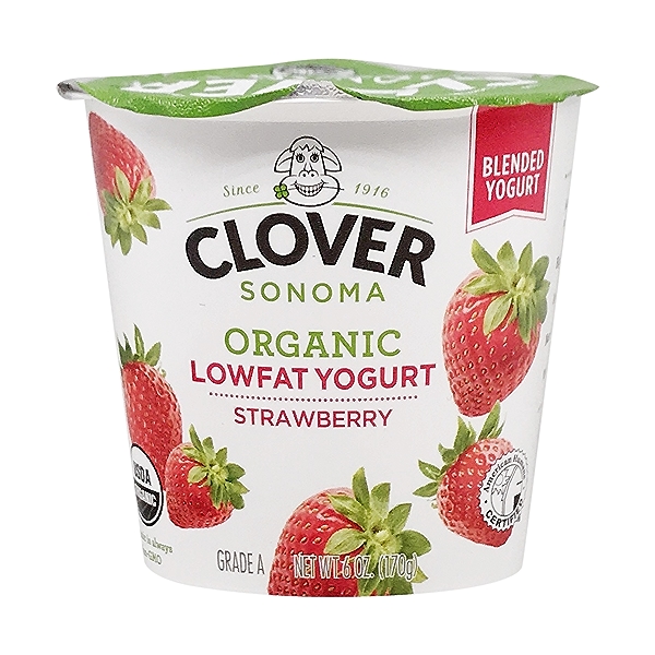 Clover Lowfat, Organic, Blended, Strawberry Yogurt - 6 Oz