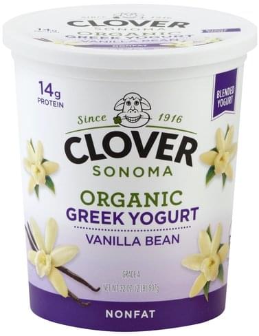 Clover Sonoma Greek, Nonfat, Organic, Blended, Vanilla Bean Yogurt - 32 Oz