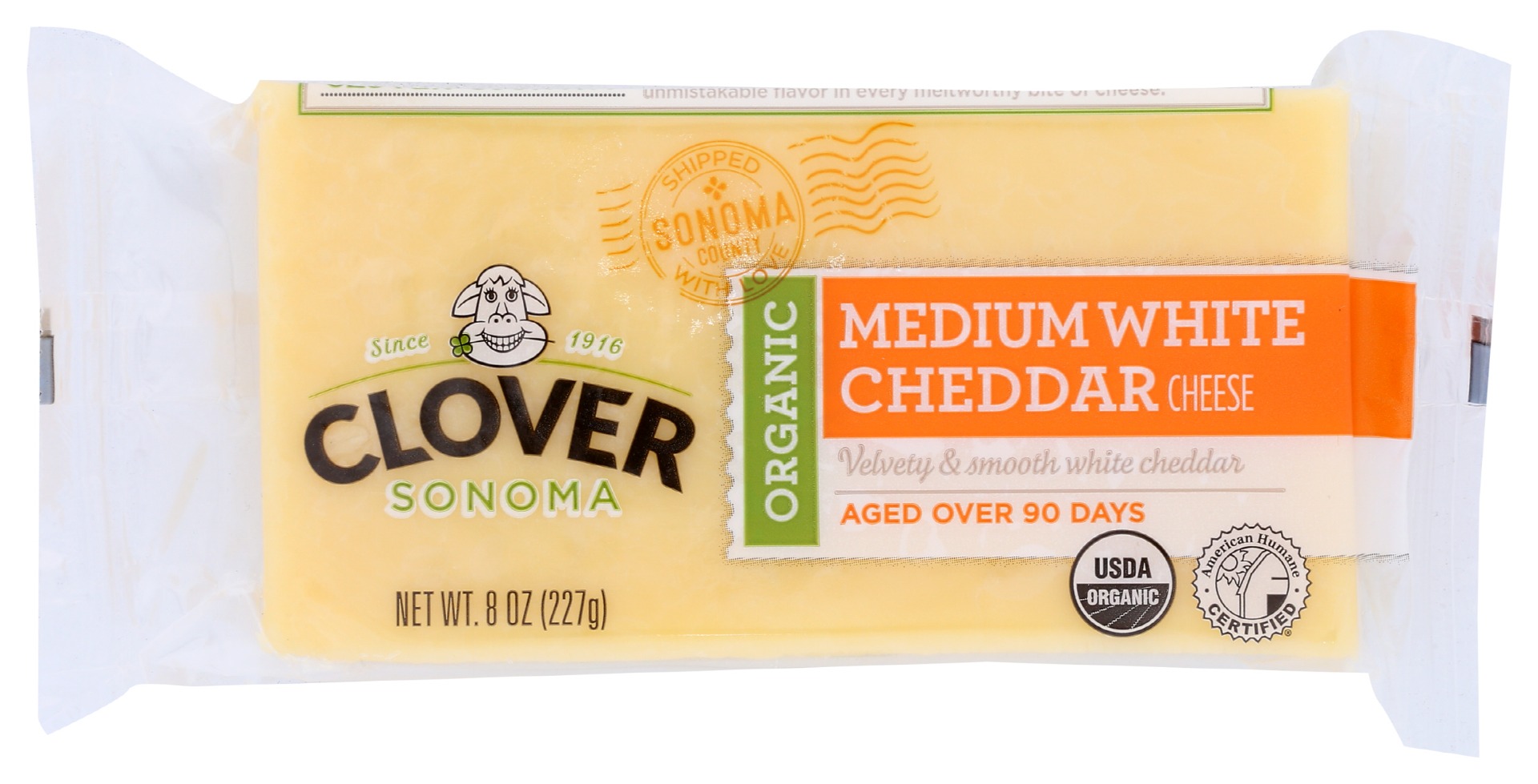 Clover Sonoma Organic Medium White Cheddar Block, 8 Oz