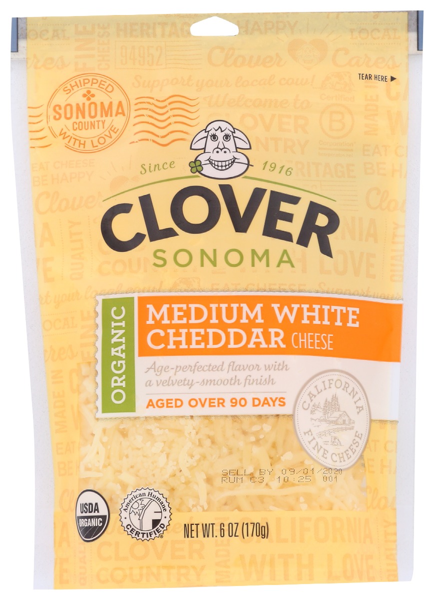Clover Sonoma Organic Shredded Medium White Cheddar Cheese, 6 Oz