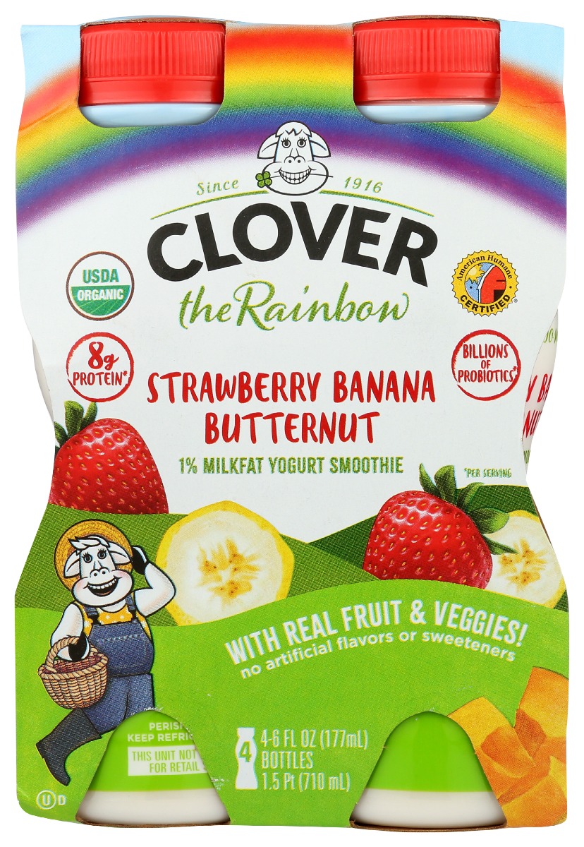 Clover Sonoma Organic Strawberry Banana Butternut Yogurt Smoothie 4 Count, 24 Fl Oz