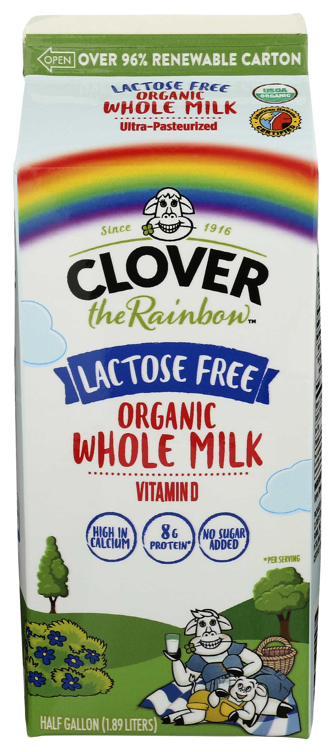 Clover The Rainbow Lactose Free Organic Whole Milk - 0.5gal