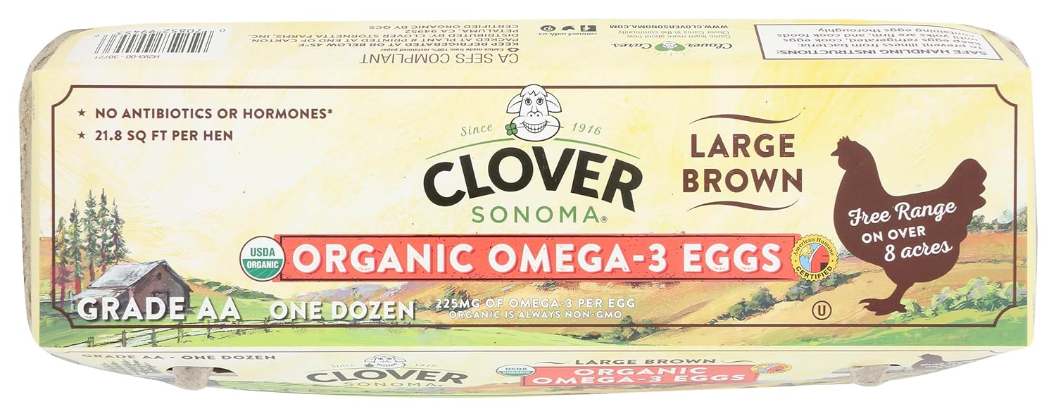 Clover Sonoma Organic Omega 3 Large Brown Grade AA Eggs