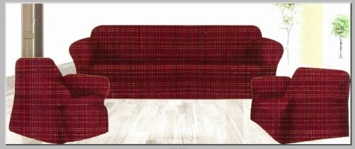 Chlove STRETCH FORM FIT - 3 Pc. Slipcovers Set, Couch/Sofa + Loveseat + Chair Covers - LIGHT GOLD With Beige (Burgundy And Rust Stripe)