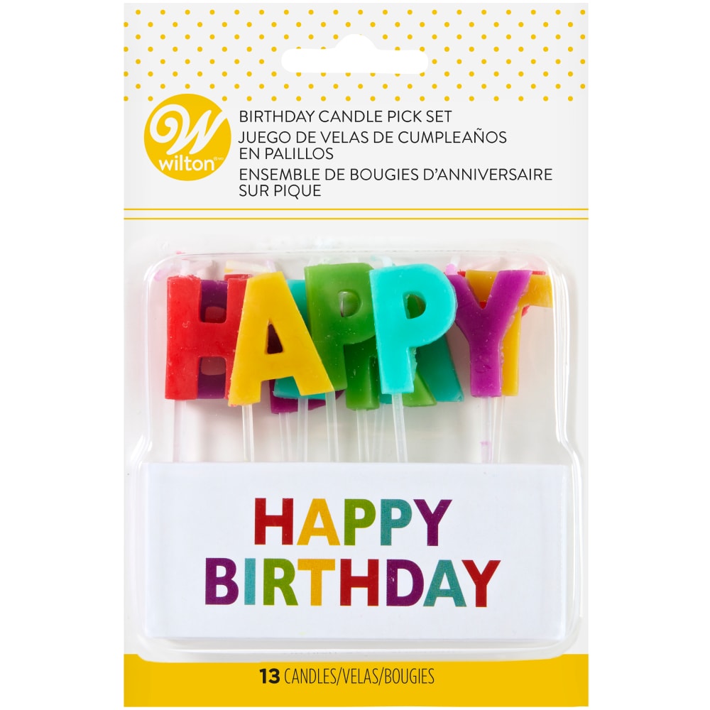 Wilton Happy Birthday Rainbow Candle Pick Set, 3"