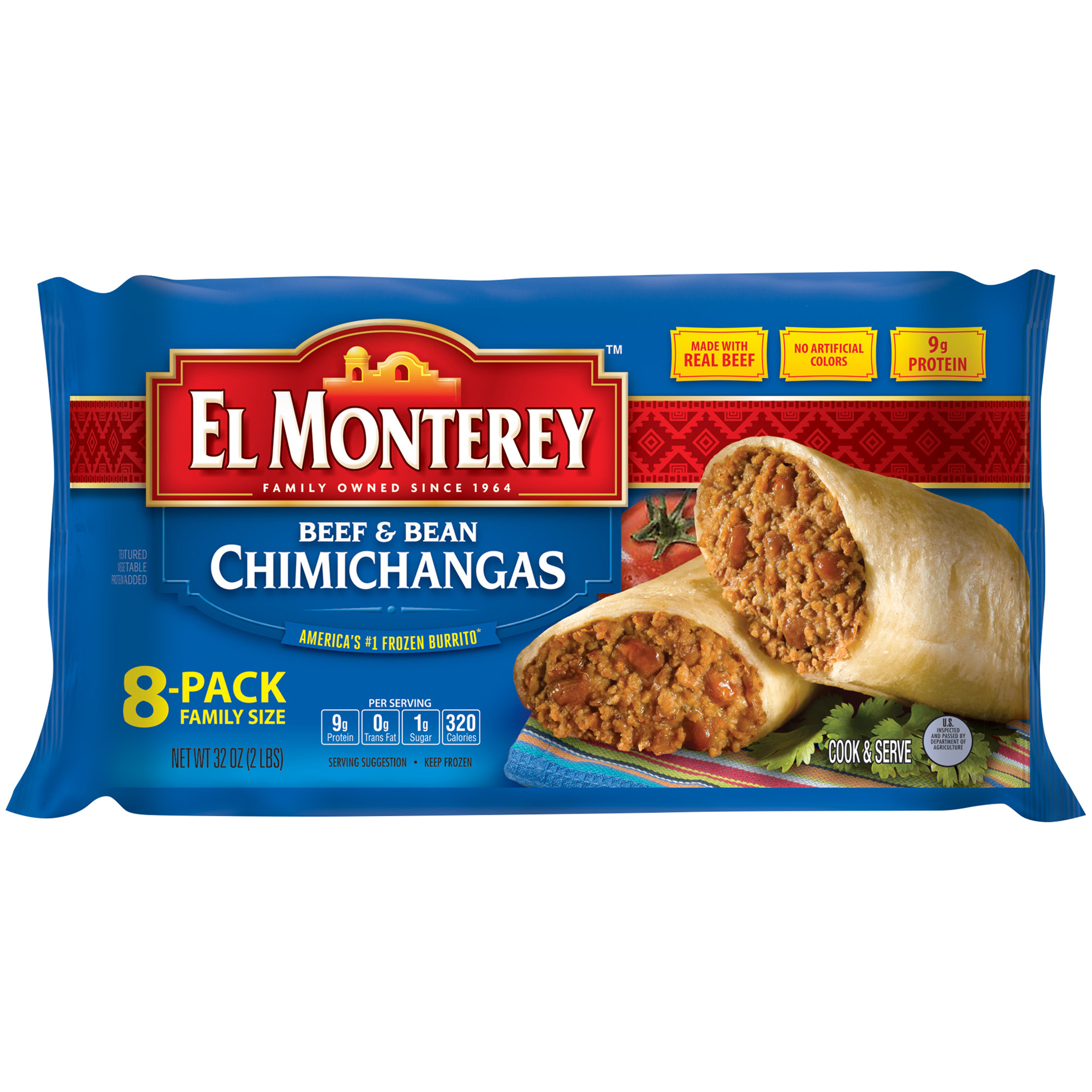 El Monterey 8 Pack Family Size Beef & Bean Chimichangas