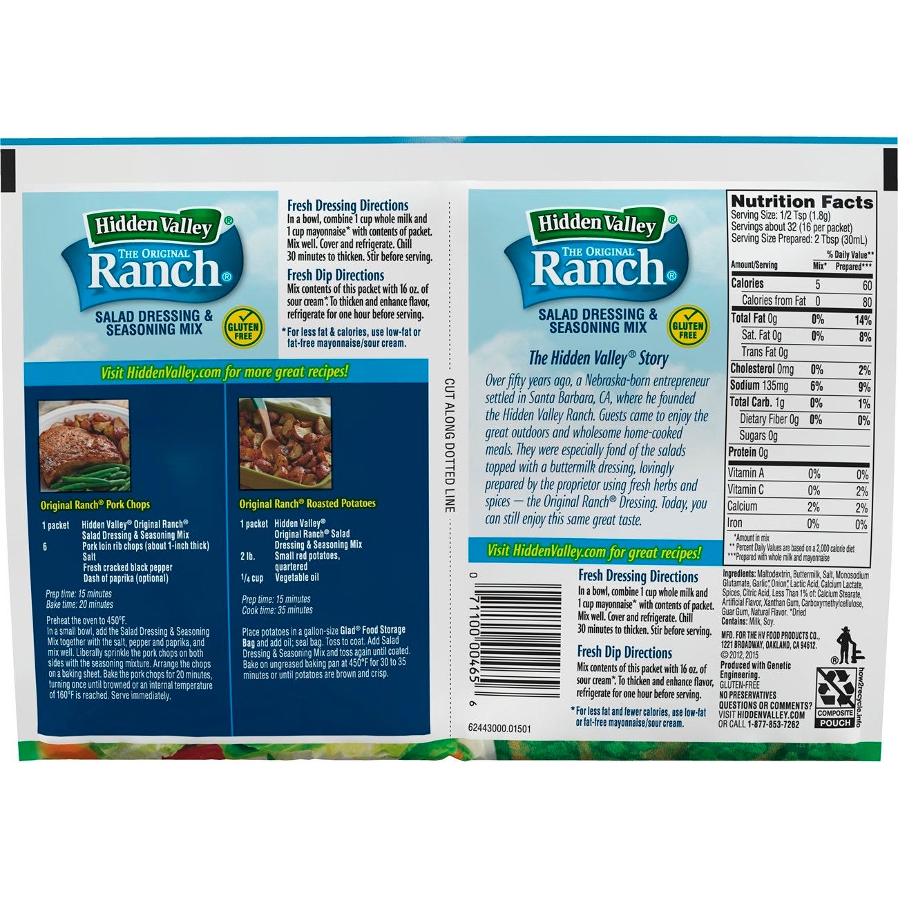 Hidden Valley The Original Ranch Seasoning Salad Dressing & Recipe Mix 2 - 1 Oz Pouches