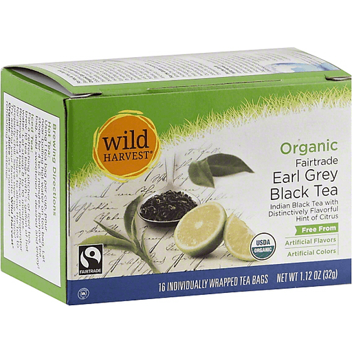 Wild Harvest Black Tea, Organic Fairtrade, Earl Grey, Individually Wrapped Tea Bags