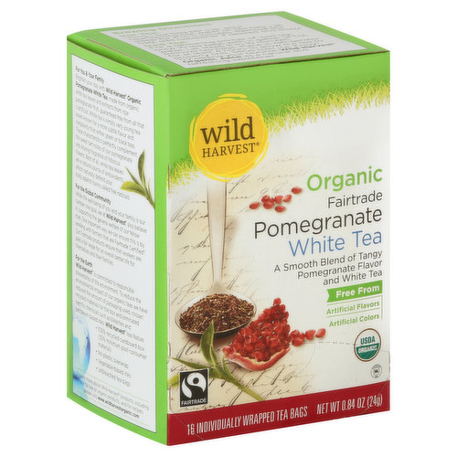 Wild Harvest White Tea, Organic, Fairtrade, Pomegranate, Individually Wrapped Tea Bags