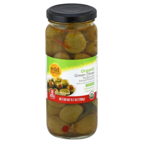 Wild Harvest Olives, Green, Organic, Stuffed With Sliced Pimiento