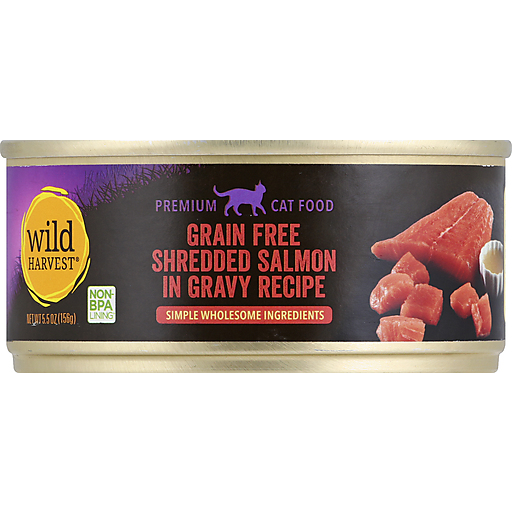 Wild Harvest Cat Food, Premium, Grain Free, Shredded Salmon In Gravy Recipe
