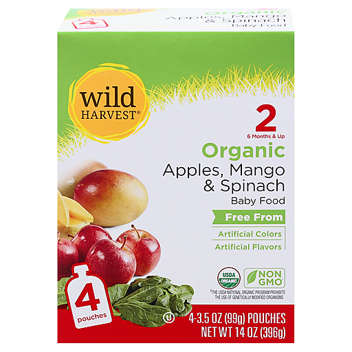 Wild Harvest Baby Food, Organic, Apples, Mango & Spinach, 2 - 6 Months & Up