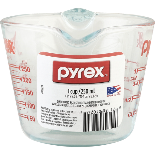 Pyrex 6001074 Measuring Cup, 250 mL, Glass, Clear