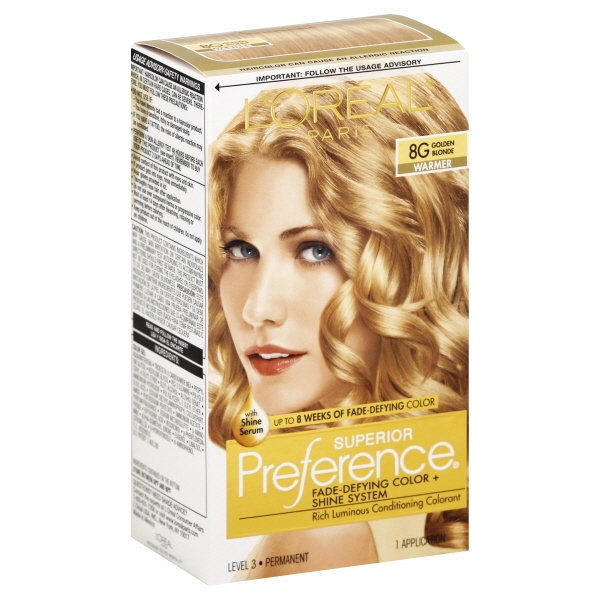 Superior Preference L'Oreal Paris Fade-Defying Shine Permanent Hair Color, 8G Golden Blonde, 1 Kit