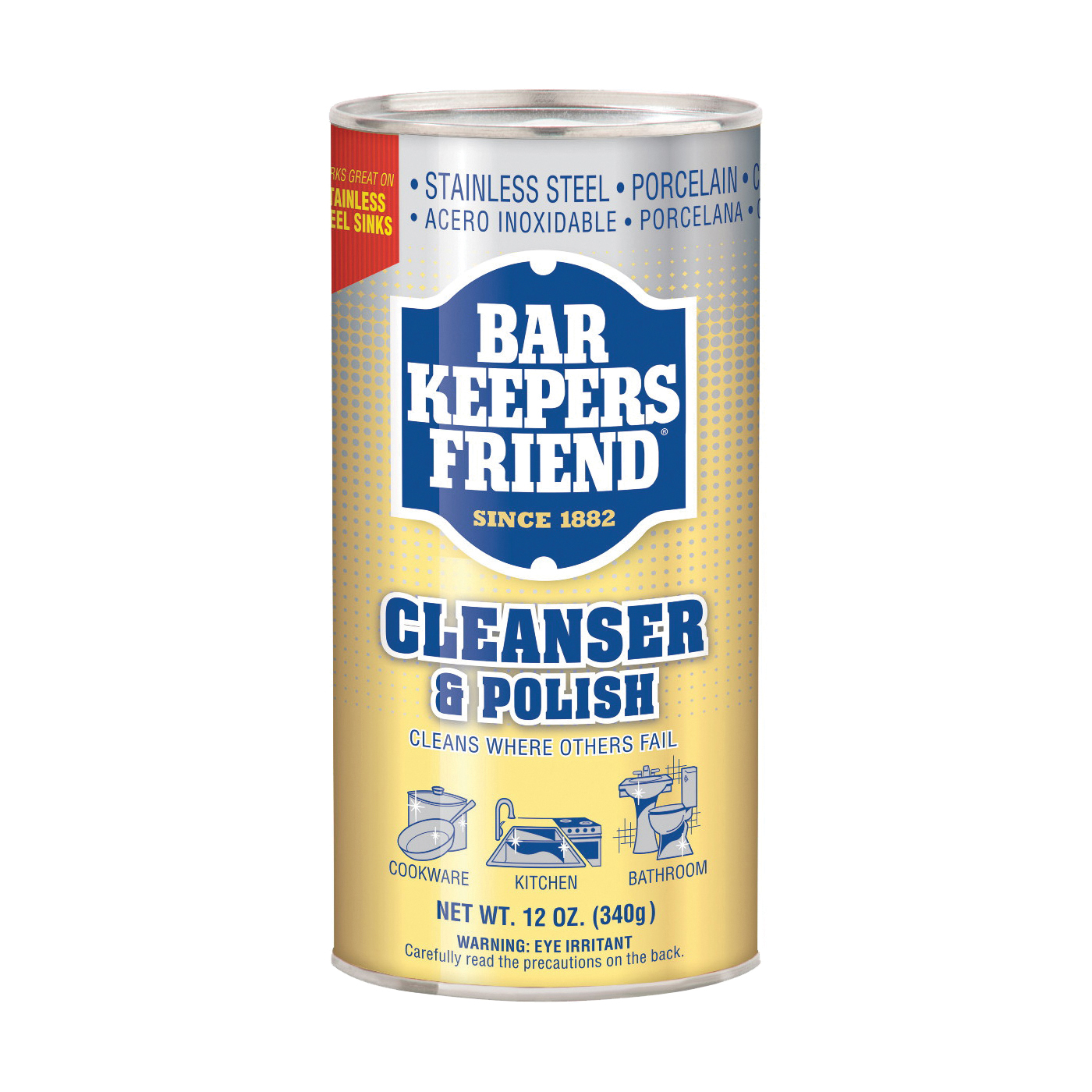 Bar Keepers Friend 11510 Cleanser And Polish, 12 Oz Can, Powder, White